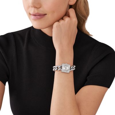 Michael Kors MK Chain Lock Three-Hand Stainless Steel Watch 