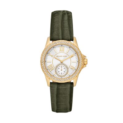 Michael Kors Mini Everest Three-Hand Amazon Green Suede Croco Leather Watch