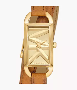 Michael Kors Empire Three-Hand Brown Double Wrap Leather Watch