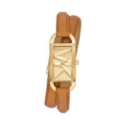 Michael Kors Empire Three Hand Brown Double Wrap Leather Watch