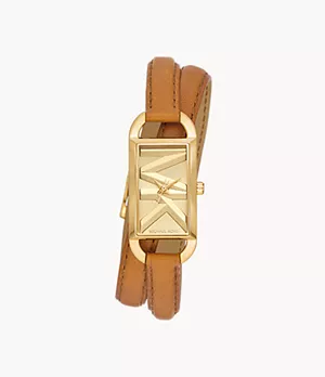 Michael Kors Empire Three-Hand Brown Double Wrap Leather Watch