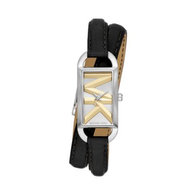 Michael Kors Empire Three Hand Black Double Wrap Leather Watch