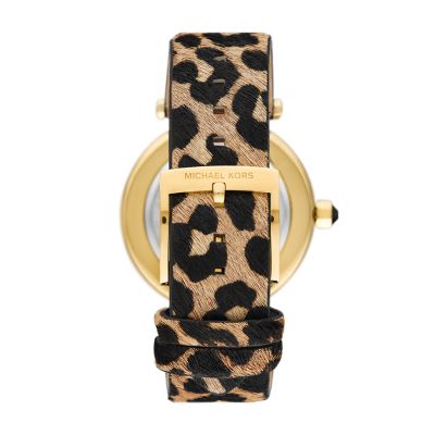 Michael Kors Women's Parker Three-Hand Animal Print Leather Strap Watch