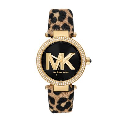 Michael Kors Parker Three Hand Animal Print Leather Watch