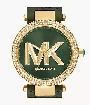 Michael Kors Parker Three-Hand Green Leather Watch