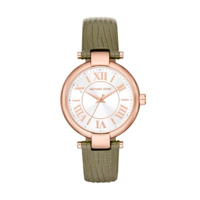 Michael Kors Women's Laney Three-Hand Olive Lizard Embossed Leather Watch - Green