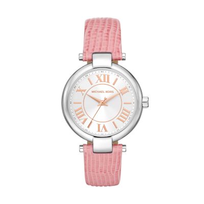 Michael Kors Women's Laney Three-Hand Primrose Lizard Embossed Leather Watch - Pink