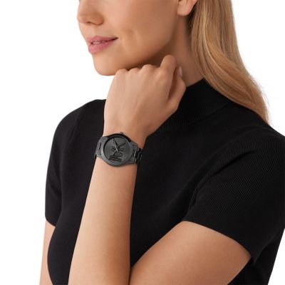 Slim runway black store stainless steel watch