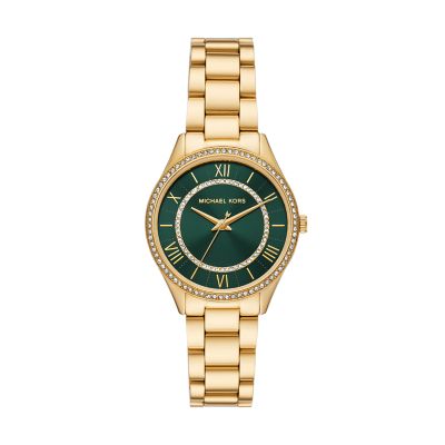 Michael Kors Lauryn Three Hand Gold Tone Stainless Steel Watch