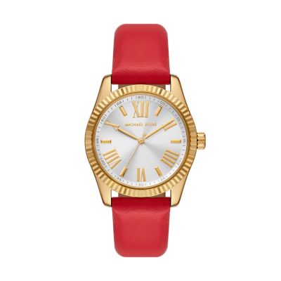 Michael kors red leather hot sale watch