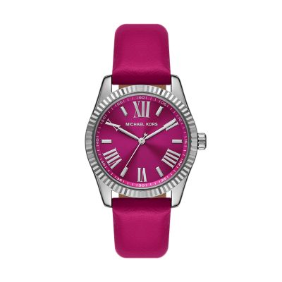 Michael Kors Women's Lexington Three-Hand Fuchsia Leather Watch - Pink