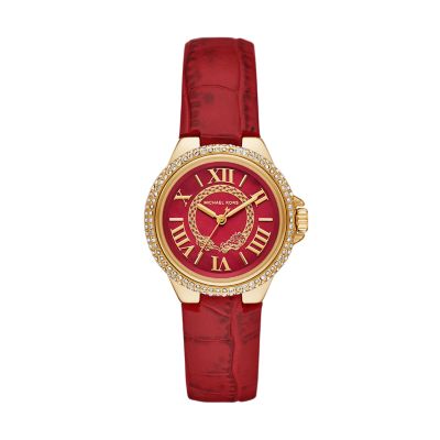 Michael kors red leather 2025 watch