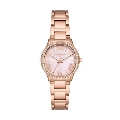 Michael Kors Sage Three Hand Rose Gold Tone Stainless Steel Watch