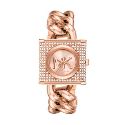 Michael Kors MK Chain Lock Three Hand Rose Gold Tone Stainless Steel Watch MK4827 Watch Station