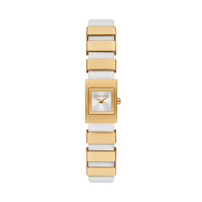 Michael Kors Womens Darrington Two-Hand White Leather Watch - White 255$