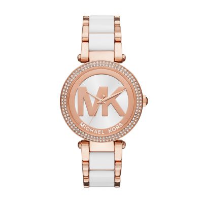 michael kors rose gold and white watch