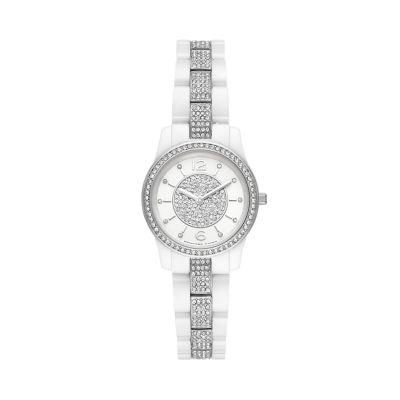 michael kors white ceramic watch with crystals