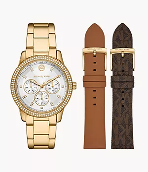 Michael Kors Tibby Multifunction Gold-Tone Stainless Steel Watch and Strap Set