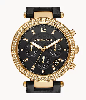 Michael Kors Parker Chronograph Black Leather Watch