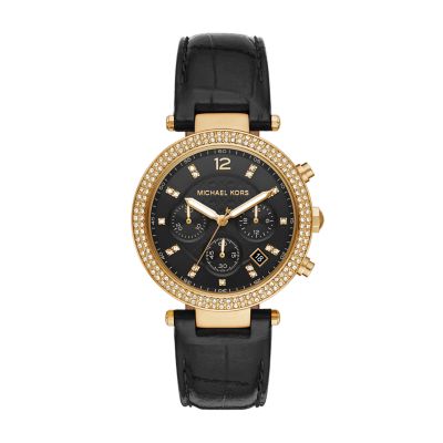 Black leather michael kors watch new arrivals