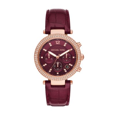 Mk watch deals leather strap