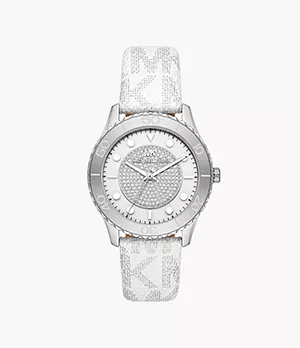 Michael Kors Runway Three-Hand White Metallic PVC Watch
