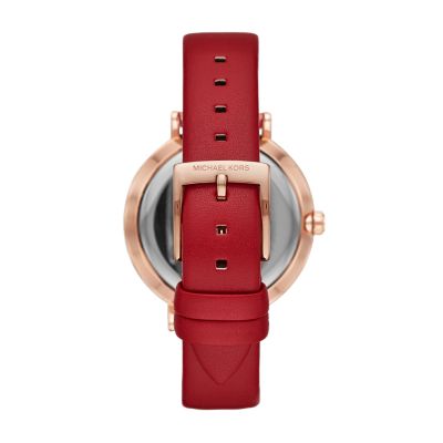 michael kors red leather watch