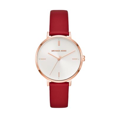 Jayne Three-Hand Red Leather Watch 