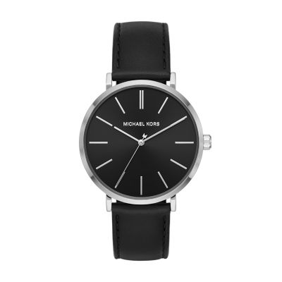 Michael Kors Auden Three Hand Black Leather Watch MK7145 Watch Station