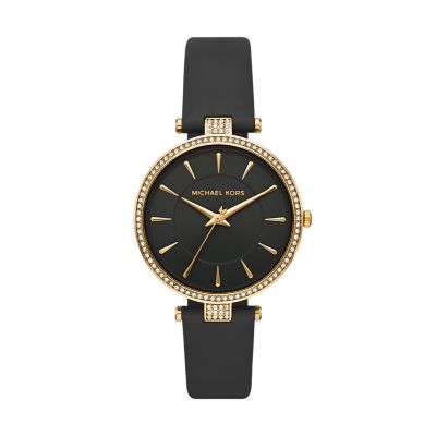 Black leather michael kors watch hotsell