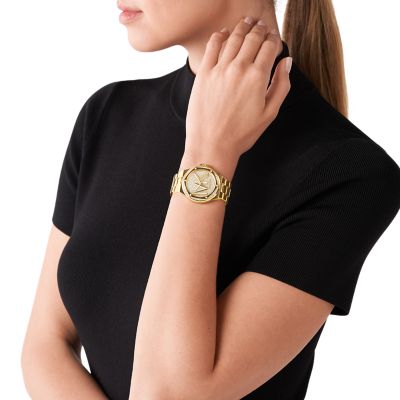 Michael Kors Lennox Three-Hand Gold-Tone Stainless Steel Watch