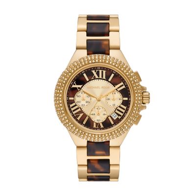 Michael Kors Women's Camille Chronograph Gold-Tone Stainless Steel And Tortoise Acetate Watch - Gold / Tortoise