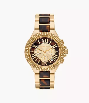 Michael Kors Camille Chronograph Gold-Tone Stainless Steel and Tortoise Acetate Watch