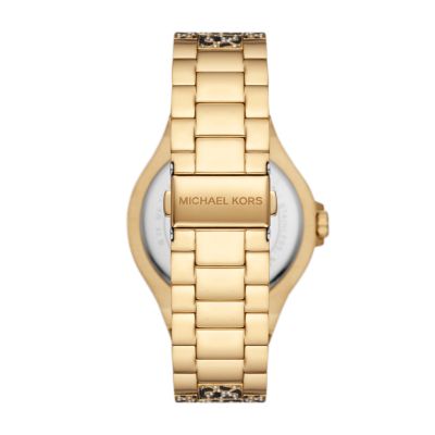 Michael Kors Lennox Three-Hand Black and Gold-Tone Stainless Steel 