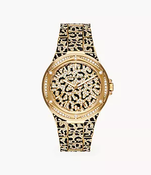 Michael Kors Lennox Three-Hand Black and Gold-Tone Stainless Steel Watch