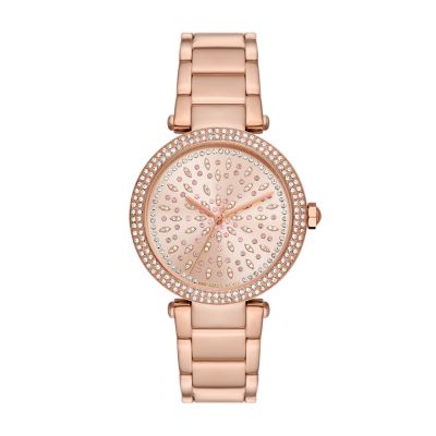 Michael kors rose on sale gold watch leather strap