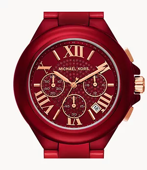 Montre chronographe Camille Michael Kors en acier inoxydable revêtement rouge