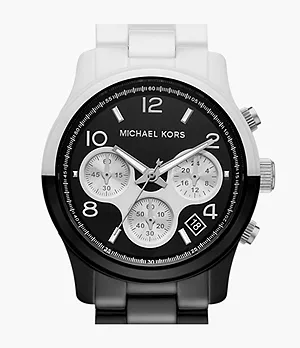 Montre chronographe Runway Michael Kors en céramique noire et blanche
