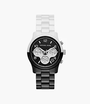 Montre chronographe Runway Michael Kors en céramique noire et blanche