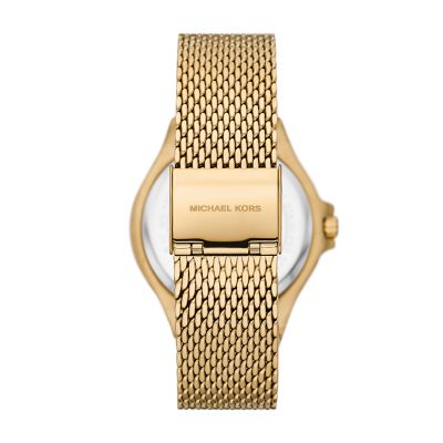 Michael Kors Lennox Three Hand Gold Tone Stainless Steel Mesh