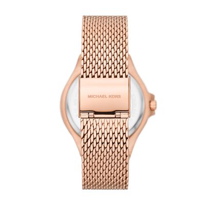 Michael Kors Lennox Three-Hand Rose Gold-Tone Stainless Steel Mesh