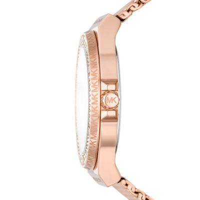 Michael Kors Lennox Three-Hand Rose Gold-Tone Stainless Steel Mesh