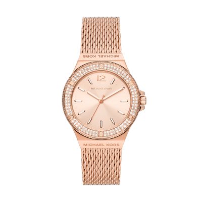 Michael Kors Women's Lennox Three-Hand Rose Gold-Tone Stainless Steel Mesh Watch - Rose Gold