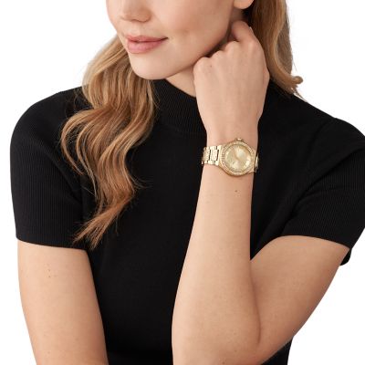 Michael Kors Lennox Three-Hand Gold-Tone Stainless Steel Watch