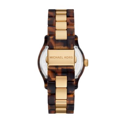 Michael Kors Runway Three Hand Brown Acetate and Gold Tone Stainless Steel Watch MK7354 Watch Station