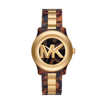 Michael Kors Runway Three Hand Brown Acetate and Gold Tone Stainless Steel Watch MK7354 Watch Station