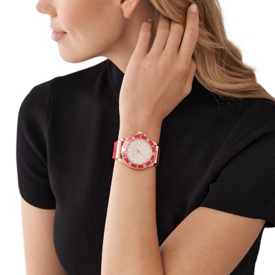 Michael Kors Everest Three-Hand Geranium Pink Silicone Watch