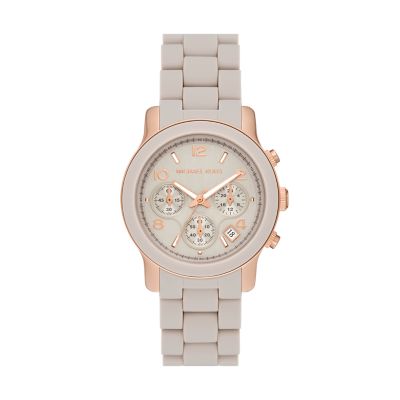 Michael Kors Runway Chronograph Rose Gold Tone Stainless Steel and Wheat Silicone Watch