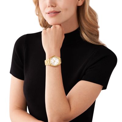 Michael Kors Lennox Three-Hand Gold-Tone Stainless Steel Watch