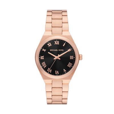 Michael Kors Lennox Three-Hand Rose Gold-Tone Stainless Steel Watch